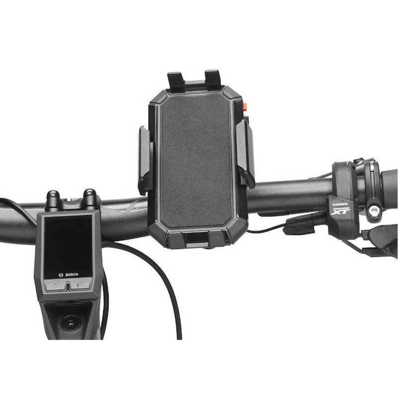 Busch + Müller Universal Cockpit Adapter 262 shown mounted on a handlebar; bicycle equipment not included