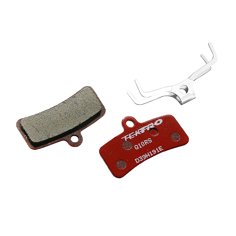 Disc brake pads, TEKTRO, Mod.Q10RS, semi metallic organic for Tektro/shimano 4 piston caliper, w/return spring, red color.