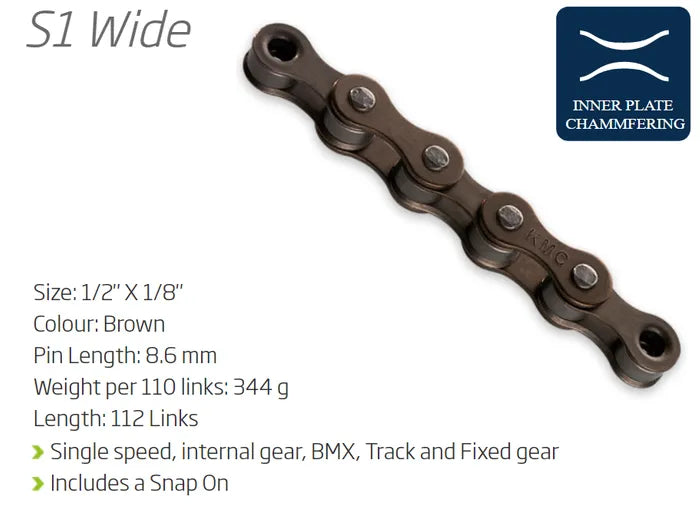 CHAIN - Single Speed - KMC S1 - 112L - BROWN - w/Connect Link - freedommachine